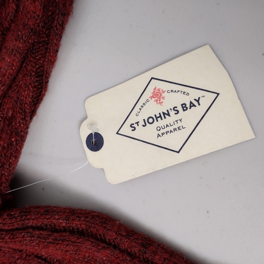 NWT St. John's Bay Rustic Brick Cable Knit Pullover Long Sleeve V-Neck Sweater - Picture 12 of 15